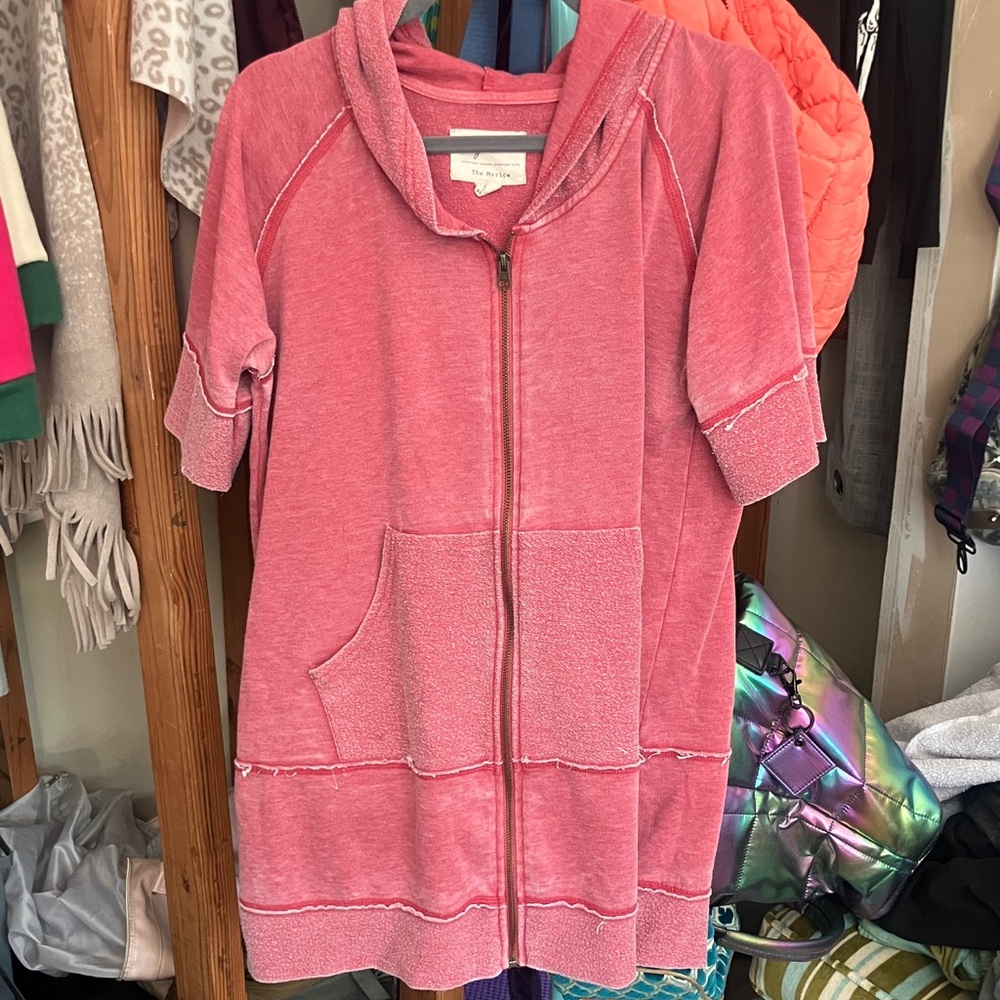 Marlow Heathered Rose Short-Sleeve Zip Hoodie by Marlow
